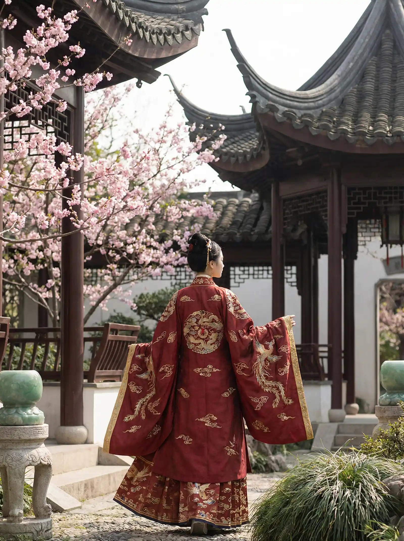 胸大的姑娘视频播放动漫 明制汉服红色凤凰刺绣